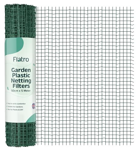 Flatro Garden Netting Mesh Fence Heavy Duty | 50cm x 5m Waterproof Green Plastic Netting Fence to Protect Fruit and Plants from Animals & Birds | Reusable Safety Mesh Fencing