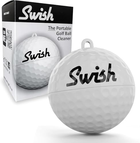 Swish Portable Golf Ball Cleaner - Compact Golf Ball Cleaning Kit & Golf Bag Accessory - Quick & Simple Cleaning with Clip-On Design and Separate Belt Towel - The Perfect Golf Gift for Men & Women
