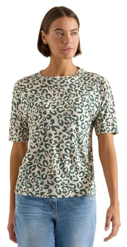 Damen Kurzarm Shirt mit Knöpfen und Leo-Print