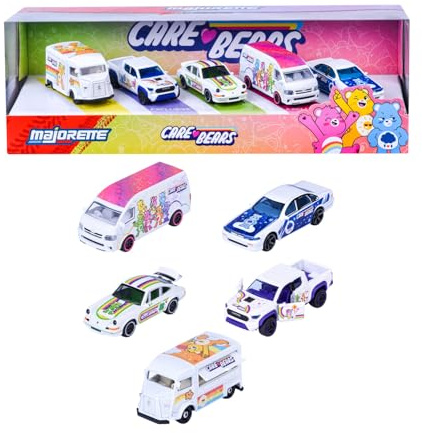 Majorette Auto-Set Care Bears, 5 Spielzeugautos aus Metall, je ca. 7,5 cm | Care Bears Design, Freilauf, Federung, Zu öffnender Teil, Für Sammler und Kinder ab 3 Jahren