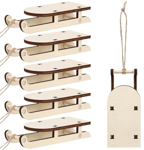 PERSELOSO 6 Stück Kleiner Holzschlitten Schlitten Ornament mit Feiner Verarbeitung und Angenehmer Haptik für Weihnachtsdekoration im Innenbereich