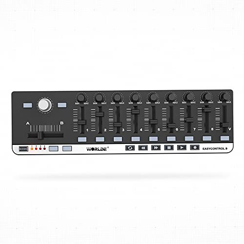 Horett Controller MIDI USB Portatile 9 Manopole 9 Slider Pulsanti 4 Banchi di Memoria Programmabili Plug and Play con Controlli di Trasporto per la Produzione Musicale