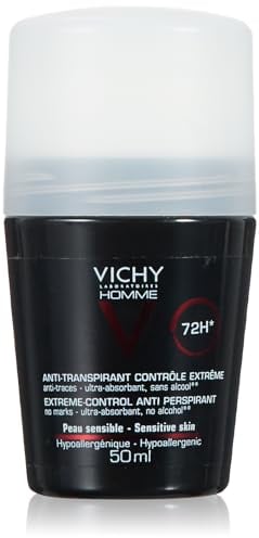 VICHY Anti-Transpirant Roll-On für Männer, 72 Stunden Wirkung, Für empfindliche Haut, VICHY Homme Extreme Control, 50 ml