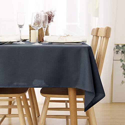 Deconovo Leinenoptik Tischdecke Wasserabweisend Tischwäsche Lotuseffekt 130x130 cm Dunkelgrau