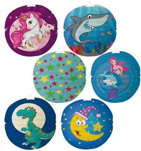 com-four® 6X Laterne mit bunten Motiven - Papierlaterne für Sankt Martin und Halloween - Martinslaterne für Kinder [Auswahl variiert] (6 Stück - Ø 24cm bunt)