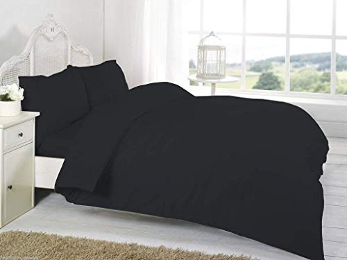 R&Z Plain Dyed Percale Polycotton Duvet Cover & 1 Pillow Case Bed Set (Black, Single)