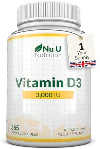 Vitamin D 3000IU - 365 Softgel Capsules - 1 Year Supply - Triple Strength Vitamin D3 Supplement - High Absorption Cholecalciferol - Gluten & Dairy Free by Nu U Nutrition