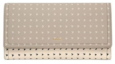 Fossil Damen Logan Leder RFID-Blocking Flap Clutch Geldbörse für Frauen, herzen, Einheitsgröße