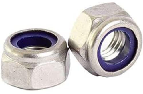 Merriway BH06810 - Dadi autobloccanti con inserti in nylon blu, BZP M6, colore: Argento