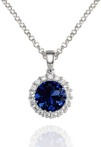 namana blauer Strahlenkranz-Anhänger mit Halskette, Silberhalskette mit Zirkonia in Blau, Halskette mit Blauem Zirkonia, Damenhalskette, Kette Blau Damen mit Geschenkbox