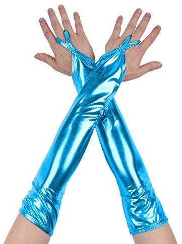 Freebily Glänzend Fingerlose Handschuhe Metallic/Fischschuppen gedruckt Armstulpen Silberne Handschuhe Gogo Party Kostüm Zubehör Nachtclub Clubwear A Hellblau One Size