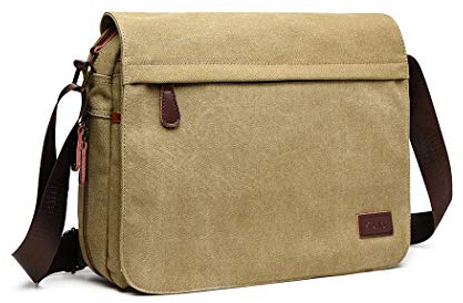 KONO Messenger Bag Canvas Laptop Umhängetasche für 13 Zoll Wasserdichte Schultasche, Geschenke für Männer Frauen(Khaki)
