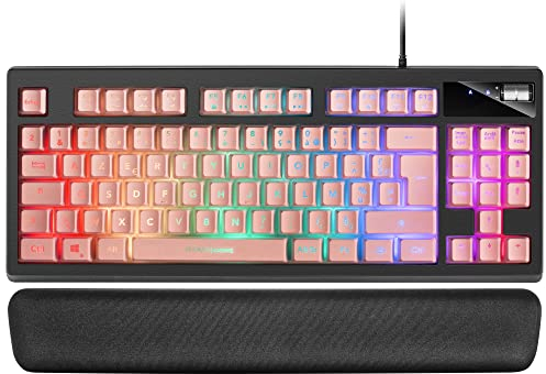 Mars Gaming MKAXPFR Tastiera Compatta TKL H-Mech, Illuminazione RGB 9 Effetti, Poggiapolsi in Gel, Rosa, Lingua Francese