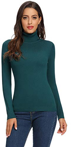 Avacoo Pull à col roulé Basique à Manches Longues pour Femme, Turquoise, 38/M