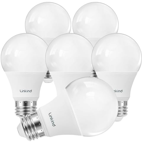 Linkind A19 LED Light Bulb, 60W Equivalent, 2700K Soft White Light Bulbs, 800 Lumens 8.5W Non-Dimmable LED Bulbs, E26 Standard Base, Energy Efficient for Bedroom Home Office, 6 Packs