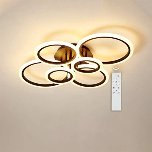 Modern 64W LED Deckenleuchte Wohnzimmerlampe Dimmbar 3000-6000K Deckenlampe mit Fernbedienung, schwarz 6 Kreise Design Pendelleuchte aus Acryl für Wohnzimmer Schlafzimmer Esszimmer lampe, 80*60*12cm