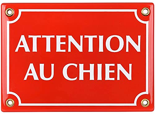 Sosenco Plaque emaillée Attention au Chien 12x17 cm - Pancarte Attention au Chien - Plaque Alarme - Propriété Privée - Panneau Signalétique Chien - Rouge