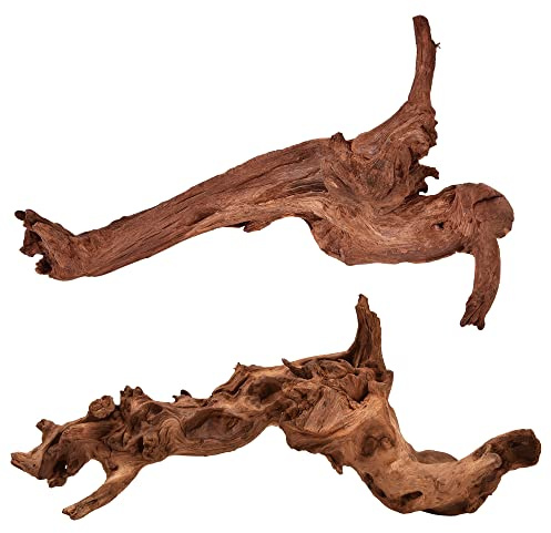 majoywoo Natürliches großes Treibholz für Aquarium-Dekoration, Reptilien-Dekoration, weniger Zweige, 31,8–45,7 cm, 2 Stück