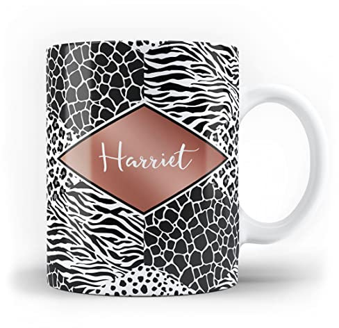 iCaseDesigner Personalised Animal Print Custom Name Mug - 3. Rose Gold Diamond Hexagon Safari Skin