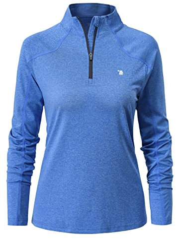 YSENTO Womens 1/4 Zip Running Tops Long Sleeve Sport Gym Top Training Casual Long Sleeve Golf Top(Dark Blue,M)