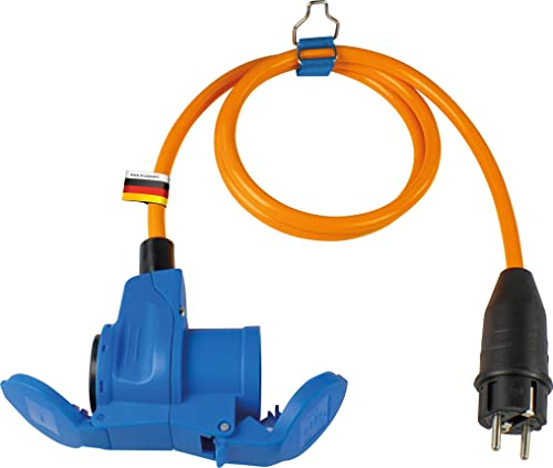 as - Schwabe Camping CEE-Adapterleitung 1,5m orange - mit Schutzkontaktstecker - CEE-Winkelkupplung mit Schutzkontaktsteckdose + Klappdeckel - 230V, 16A - für Camping und Outdoor-Einsatz - IP44, 62436