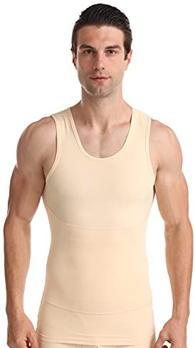 BaronHong Herren-Kompressions-Brustbinder-Shirt zum Abnehmen, Body Shaper, Weste, Workout, Tanktops, Bauchmuskel-Unterhemden (Hautton, 2XL)