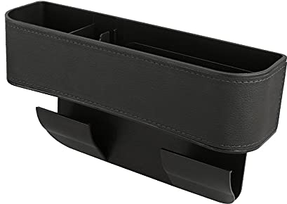 Qirc Autositz-Lückenfüller, multifunktionaler Autositz-Organizer, Konsolen-Seitentasche, Aufbewahrungsbox mit Getränkehalter, verbesserter Organizer zwischen den Vordersitzen 1 Stück (schwarz)