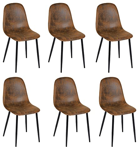 Homy Casa Esszimmerstühle aus Wildleder, weiche Stühle, gepolsterter Sitz mit schwarzen massiven Metallbeinen, Küchenstühle für Wohnzimmer, Ankleide-Lounge, 6 Stück, Braun, 6 Stück