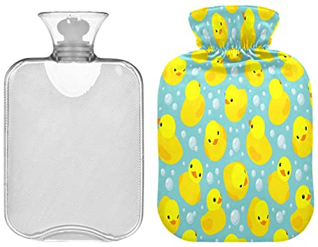 Gelbe Enten-Wärmflasche, 1 l, Tier-Winter-Wärmflasche, warme Wasserflasche, weicher Plüschbezug, Handfüße, Wärmer für Kinder, Herren, Damen