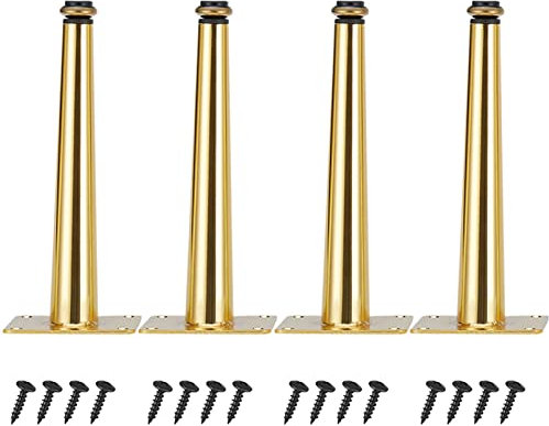 Lot De 4 Pieds De Meubles Coniques Pied De Table Doré Réglable, Fer | Processus de Galvanoplastie | 10-55cm Socles Pieds Meuble Cuisine TV Commode Pieds pour Meuble De Salle De Bain (20cm,Doré)