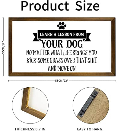Aprende una lección de tu perro cartel de madera enmarcado frase familiar placa de bloque de madera vintage arte de pared colgante placa de decoración de granja para cocina, sala de estar,