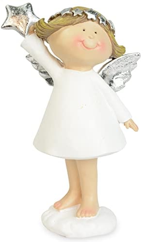 Riffelmacher & Weinberger Dekofigur Engel Carina mit Stern Weiß Silber 14,5 cm | 70493 - Adventsdekoration