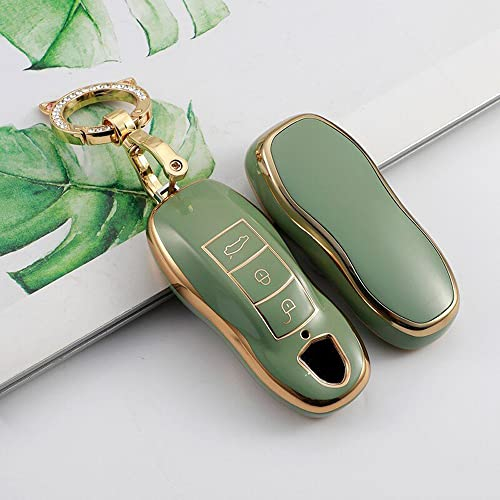 ontto Autoschlüssel Hülle Passt für Porsche Schlüsselhülle Silikon Schutzhülle für Porsche Cayenne Carrera GT Taycan Panamera Macan Cayman 911 718 918 958 Schlüsselanhänger Schlüsseletui 3 Taste-Grün