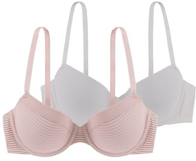 Dorina Louise - Ensemble de Soutiens-Gorges Demi pour Femme, Pack de Deux Pièces, Bonnets Moulés Légèrement Rembourrés avec Armatures, Microfibre Douce avec Option Rayée Brûlée, Rose, Ivoire