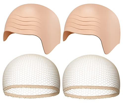 Cindeer 4 Stück Glatzkopf Kappen für Kostüm Latex Glatze Kappen Glatze Perücke Set Haut Glatze Kopfbedeckung Elastische Netz Perücken Kappen Cosplay Accessoires für Erwachsene