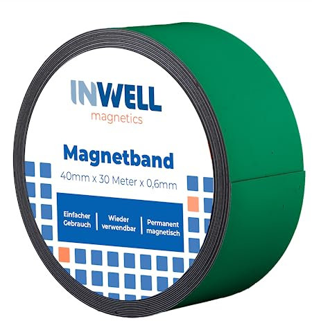 Inwell - Magnetband 40 mm in Farbe Grün auf Rol | 30 meter | NICHT Selbstklebend | Stark magnetisch | Magnetstreifen