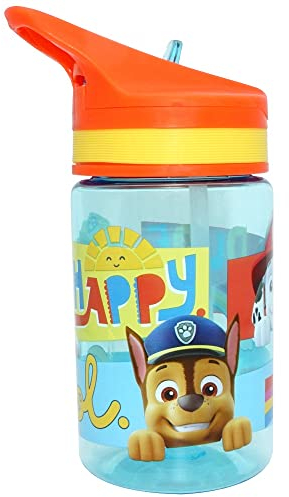 Paw Patrol Tritan Bouteille d'eau de 400 ml réutilisable avec poignée cary et paille, bouteille d'eau étanche pour enfants, parfaite pour les voyages et l'école
