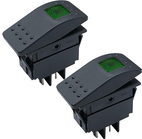 JMELEHW 2Pcs12V illuminazione LED a tastiera 4 pin SPST con auto-blocco LED 20A on/off interruttore auto pulsante off-road auto barca oceano verde