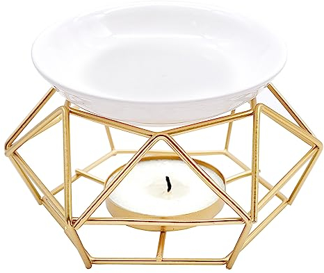 Duftlampe aus Metall mit Keramikschale, Aromalampe aus Keramik Stövchen für ätherische Öle, Duftöl und Duftwachs Dekorativer Teelichtkerzenhalter Aromadiffusor