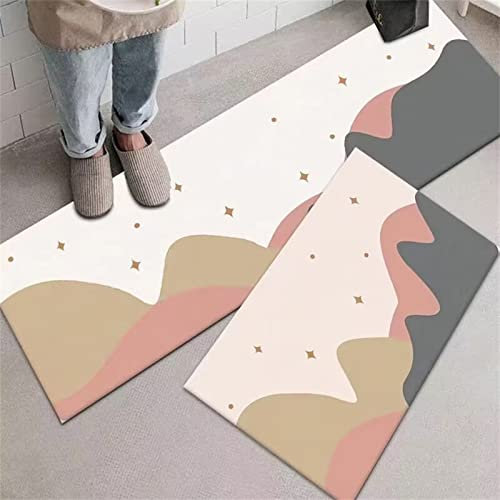 KüChenläUfer KüChenmatte 2 StüCk 60x90cm+60x160cm, KüChenteppich Waschbar Rutschfest, Teppich LäUfer Flur FußMatte Badematten, Wasser öL Aufnehmen Teppich KüChe Set, KüChe Wohnzimmer, Badezimmer Stern