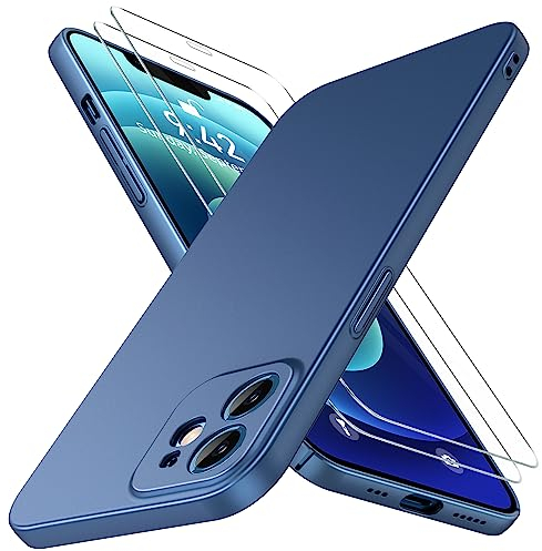 Natiiozie Ultra Dünn Kameraschutz Handyhülle Kompatibel mit iPhone 12 Hülle mit 2 Stück Schutzfolie, Hart Slim Leicht Matte Case Kratzfeste Anti-Fingerabdruck Schutzhülle - Blau