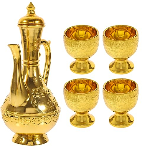 Gadpiparty 1 Set of Turkish Coffee Pot Set Vintage Wine Glasses Jug Tea Pot Golden Wine Decanter and Glasses Altar Cups Set Holy Water Offering Cup