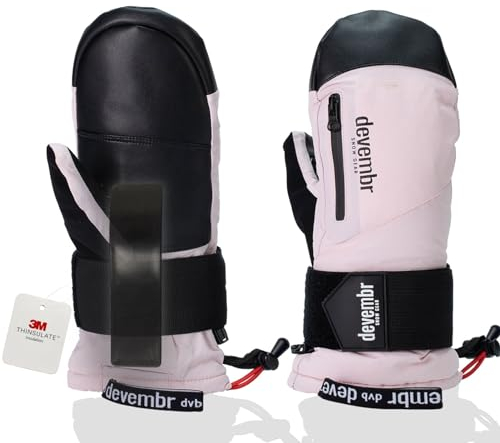 devembr Ski-Fäustlinge mit Handgelenkschützern, Warme Snowboard-Fäustlinge, Wasserdicht, Rosa, M