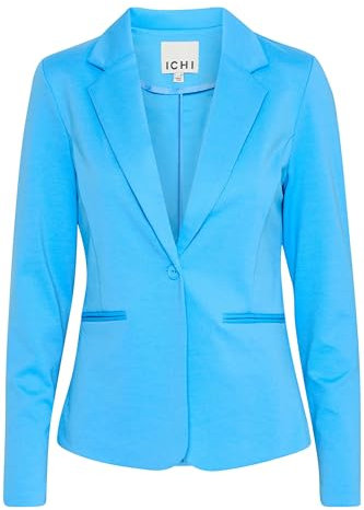 ICHI IHKATE Damen Blazer Jackenblazer Anzugsjacke mit 1-Knopf-Form Stretch Reverskragen Paspeltaschen Slim fit, Größe:M, Farbe:Azure Blue (174139)