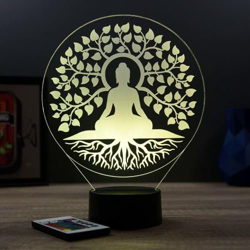 Lampe 3D Fan Arbre Bouddha 16 Couleurs Lampe PERSONNALISÉE, Avec Un Nom Ou Un Message, 3D LED Lampe Disponible en Plusieurs Modèles, Lampe de Chevet à Lumière d’ambiance Parfaite Pour Tout le Monde