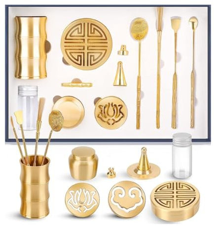 Kit de fabrication d'encens en laiton 12 pièces, ensemble de brûleur d'encens à faire soi-même, comprenant une cuillère, une pelle, un pinceau, un brûleur d'encens, un récipient de poudre d'encens, un