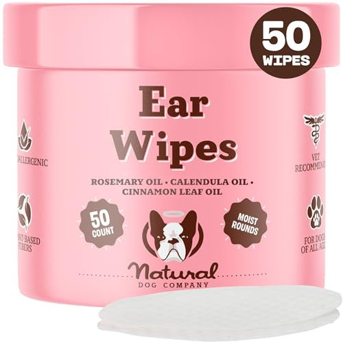 Natural Dog Ear Wipes (50 Ct) Essential Oil Infused Hygenic Dog Ear Cleanser for Dogs, Reduces Odor, Soothing Calendula, Aloe Vera, Witch Hazel, Dog Ear Itch Relief, Vegan