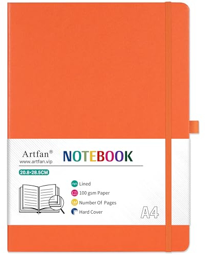 A4 Notebook - Notebook A4 with Premium Paper, Faux Leather Classic Writing A4 Notebook Journal, 8.35 X 11.45, Hardcover - Orange pink