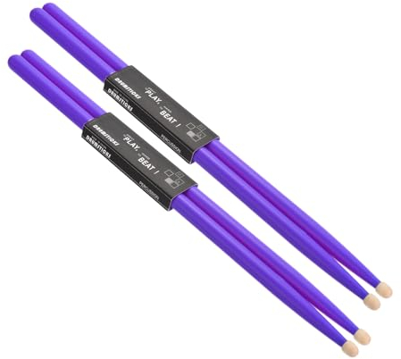 QUARKZMAN 2 Paires de Baguettes de Batterie en Érable avec Poignées Antidérapantes 5A Violet Baguette de Batterie Classique en Bois pour Instrument de Musique Percussion
