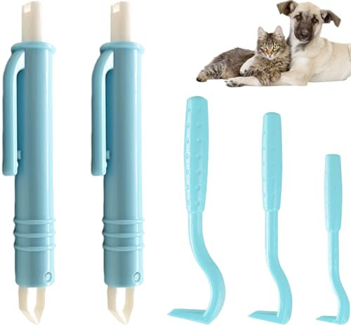 BAVALIN Zeckenzange für Hunde Katze Kinder - 3er Set Zeckenhaken und 2er Set Zeckenpinzetten, Einfacher und Sicherer Zeckenentferner für Haustier und Menschen, 5er (Blau)
